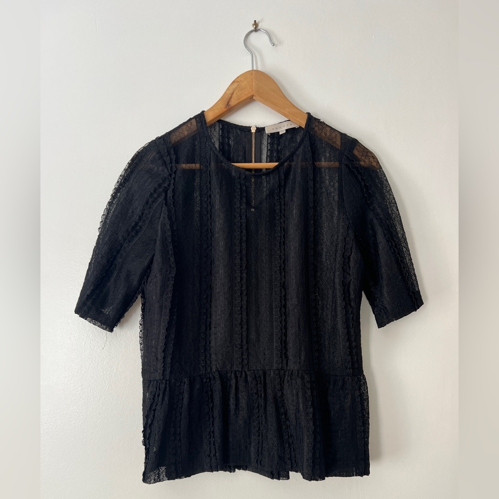 Sandro Black Lace Peplum Top